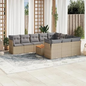 Set divano da giardino 11 pz con cuscini beige misto polyrattan