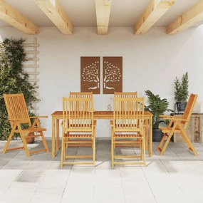 Set Da Pranzo Da Giardino 7 Pz İn Legno Massello Di Acacia /