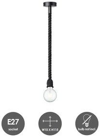 Lampadario a sospensione con filo LEONARDO ROPE 1xE27/10W/230V nero