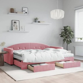 Divano Letto Estraibile Con Cassetti Rosa 80x200 Cm Velluto /