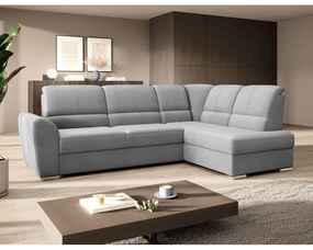 Divano angolare grigio allungabile/con contenitore (con penisola a destra/a L) e rivestimento in velluto Siber – ELTAP