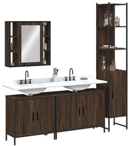 Set mobili da bagno 4 pz rovere marrone in legno multistrato