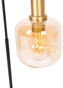 Lampada da tavolo di design nera con ottone e vetro ambrato - Zuzanna