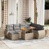 Set Divano da Giardino 8 pz con Cuscini Beige in Polyrattan 3275831