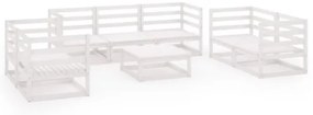 Set Divani da Giardino 8 pz Bianco in Legno Massello di Pino