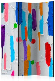 Paravento Unione colori (3-parti) - sfondo grigio e macchie multicolori