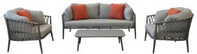 BACHATA - salotto con struttura in alluminio verniciato taupe o bianca, rivestimento in corda in pvc