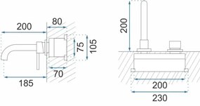 REA-B4109 - Miscelatore per lavabo ad incasso LUNGO, finitura oro spazzolato