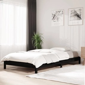 Letto Impilabile Nero 90x200cm İn Legno Massello Di Pino /