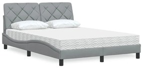 Letto Con Materasso Grigio Chiaro 140x200cm Tessuto /