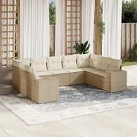 Set Divano da Giardino 9 pz con Cuscini Beige in Polyrattan 3255335