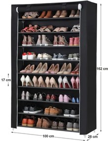 Armadio in tessuto con ripiani MATIS 100x162 cm, nero