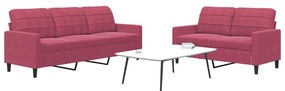 Set Di Divani 2 Pz Con Cuscini Rosso Vino İn Velluto /