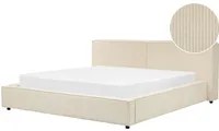 Letto matrimoniale in velluto a coste con struttura a doghe beige 180 x 200 cm stile classico camera da letto