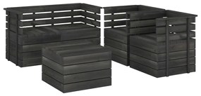 Set divani da giardino su pallet 5 pz legno pino grigio scuro