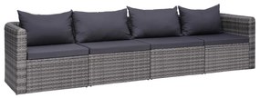 Set Divani da Giardino 4 pz con Cuscini Grigio in Polyrattan