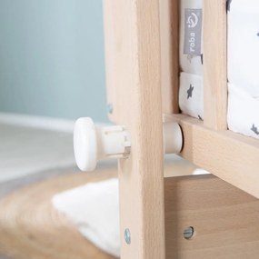 Culla di colore naturale in faggio massiccio con ruote e baldacchino 40x90 cm – Roba