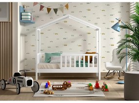 Letto da bambini a forma di casa bianco in pino massiccio con rete inclusa 70x140 cm DALLAS – Vipack