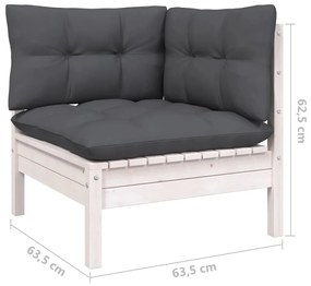 Set Divani da Giardino 11 pz con Cuscini Legno di Pino Bianco