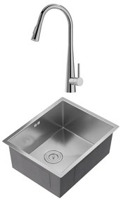 Set lavandino 55 x 45 cm SOELA + rubinetto con doccino RONA Acciaio inox Grigio e cromato