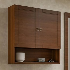 Pensile bagno sospeso 60 cm noce con ripiano in vetro e vano Romantica