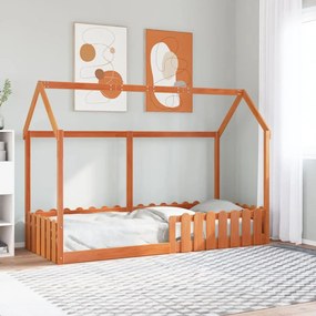 Giroletto casetta bambini marrone cera 80x200 cm massello pino