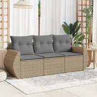 Set Divano da Giardino 3 pz con Cuscini Beige in Polyrattan 3253396