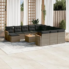 Set divani da giardino 13 pz con cuscini grigio in polyrattan