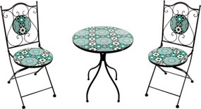 Set Bistrot Tavolo Mosaico Tondo 60 Cm Con 2 Sedie Pieghevoli Saint Tropez