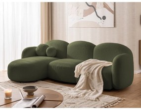 Divano angolare verde (con penisola a sinistra/con chaise lounge) con rivestimento in bouclé Orbit – Ropez