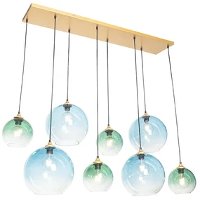 Lampada a sospensione smart ottone con vetro blu e verde 8 luci incl. 8 Wifi G95 - Sandra