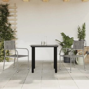 Set da Pranzo da Giardino 3 pz Nero Grigio Polyrattan e Acciaio