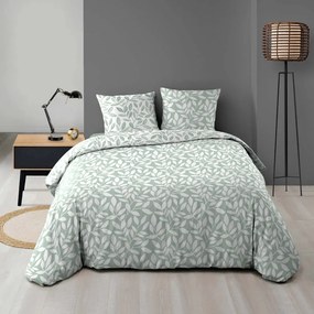 Set copripiumino e federa bianco/verde in microfibra per letto matrimoniale ed esteso 240x220 cm Sequoia – douceur d'intérieur