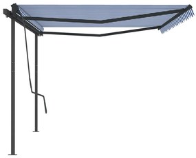 Tenda da Sole Retrattile Manuale con Pali 5x3,5m Blu e Bianca