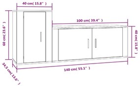 Set di Mobili Porta TV 2 pz Grigio Cemento in Legno Multistrato