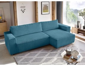 Divano letto a coste blu e turchese divano letto angolare Nihad - Bobochic Paris