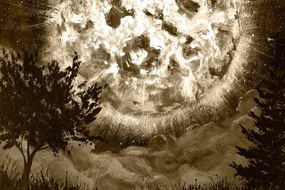 Stampa su tela – Luna luminosa nel cielo notturno in versione seppia