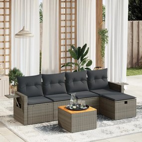 Set divano da giardino 6 pz con cuscini grigio in polyrattan