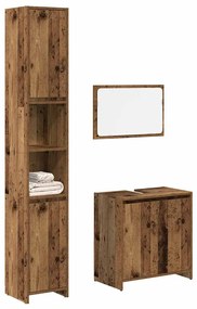 Set Mobili Da Bagno 3 Pz Legno Antico İn Legno Multistrato /
