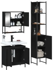 Set mobili da bagno 3 pz nero in legno multistrato