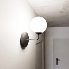 Applique Moderna 1 Luce Susanoo In Acciaio Nero E Vetro A Sfera Bianco