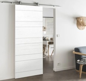 Porta scorrevole reversibile Ropes in mdf bianco, L 93 x H 212 cm, con binario Loft Alluminio