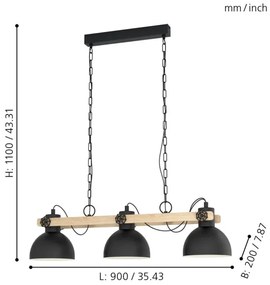 Eglo 79896 - Lampadario a sospensione con catena LUBENHAM 3xE27/28W/230V