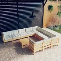 Set Divani da Giardino 11 pz con Cuscini Crema Massello di Pino 3097001