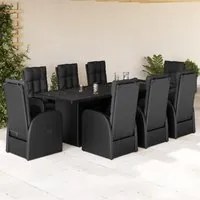 Set da Pranzo da Giardino 9 pz con Cuscini Nero in Polyrattan 3277638