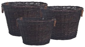 Set Cestini Portalegna Impilabili 3 Pz Marrone Scuro İn Salice /