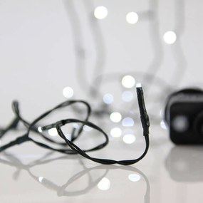 Catenaria Natalizia LED 8m con 8 GIOCHI DI LUCE IP44 Cavo VERDE Colore Bianco Freddo 7500 - 8500 °K