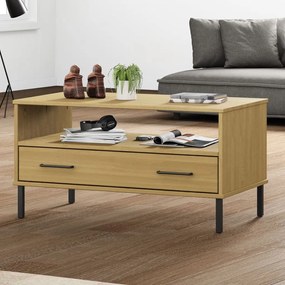 Tavolino Gambe Metallo Marrone 85x50x45 Cm Legno Massello Oslo /