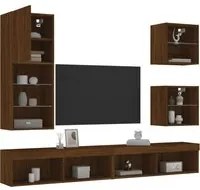 Mobili TV a Muro con LED 5pz Rovere Marrone Legno Multistrato 3216681