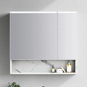 Kamalu - Mobile bagno sospeso 80 cm finitura marmo e specchio contenitore | KAM-VV80